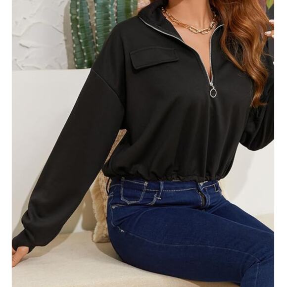 SILKWORLD Womens Active Cropped Quarter Zip Pullover, Size Large - Picture 1 of 4